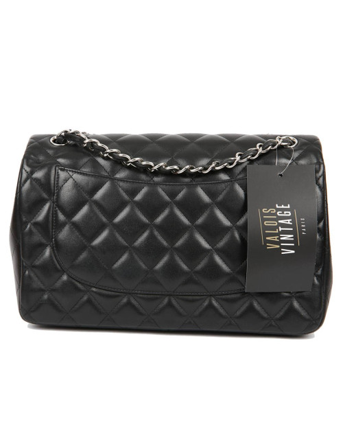 Grand sac classique CHANEL cuir d'agneau bijouterie argent