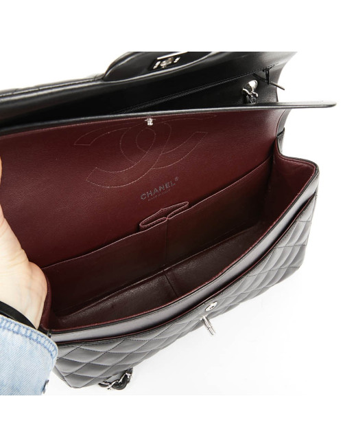 Grand sac classique CHANEL cuir d'agneau bijouterie argent