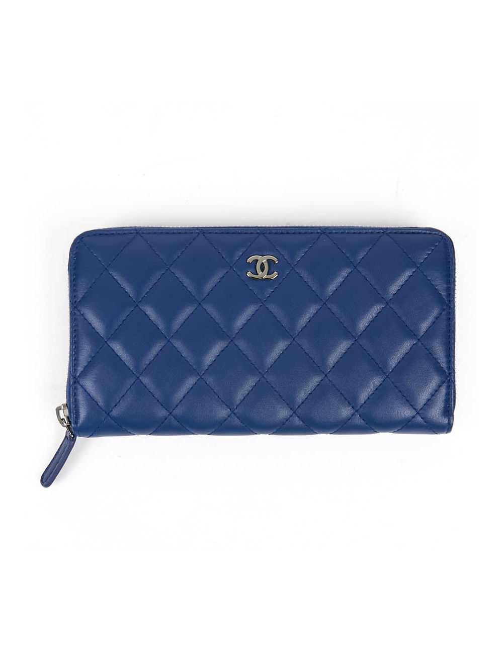 Portefeuille CHANEL en cuir d'agneau lisse bleu