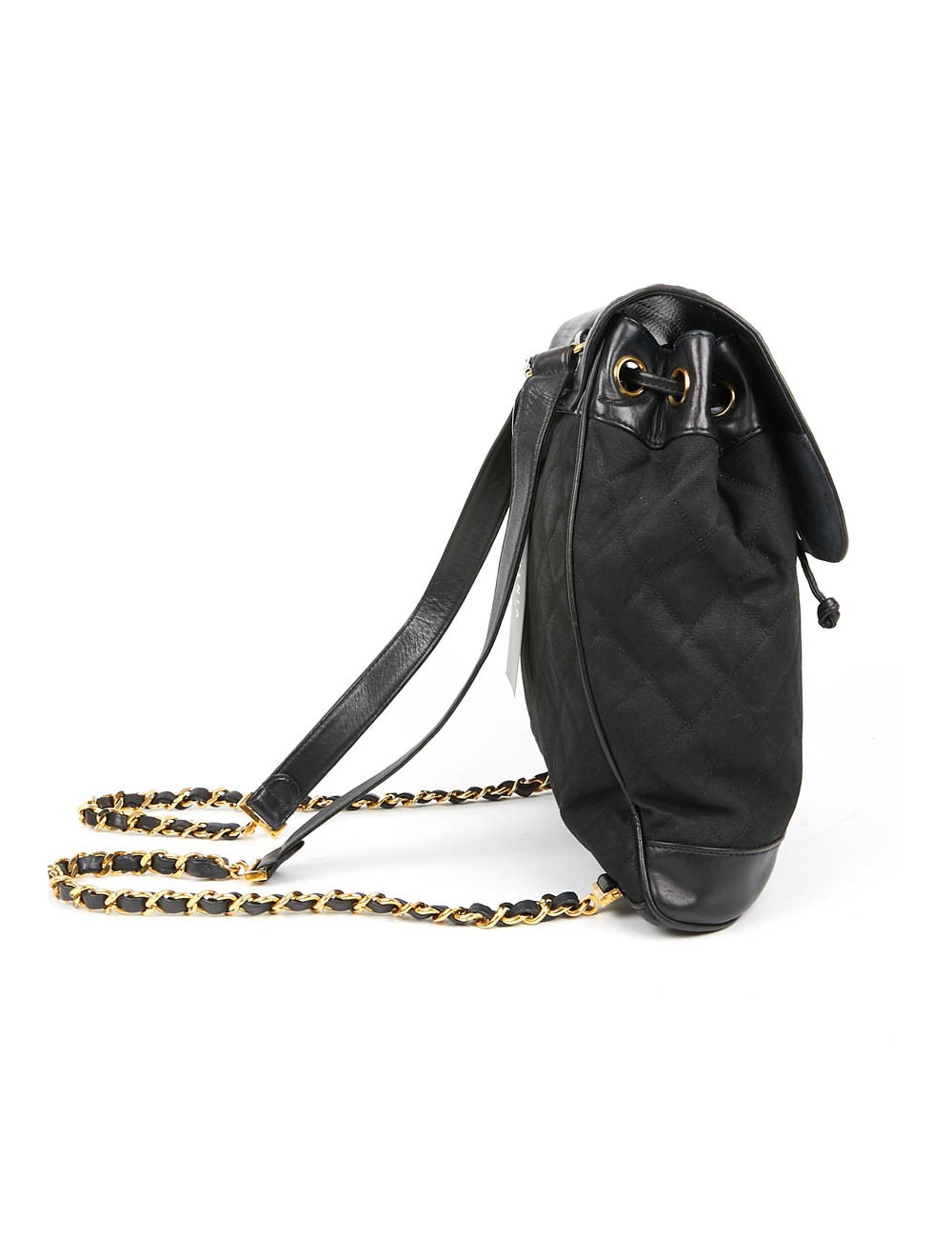 Sac a dos vintage CHANEL en toile et cuir bleu marine