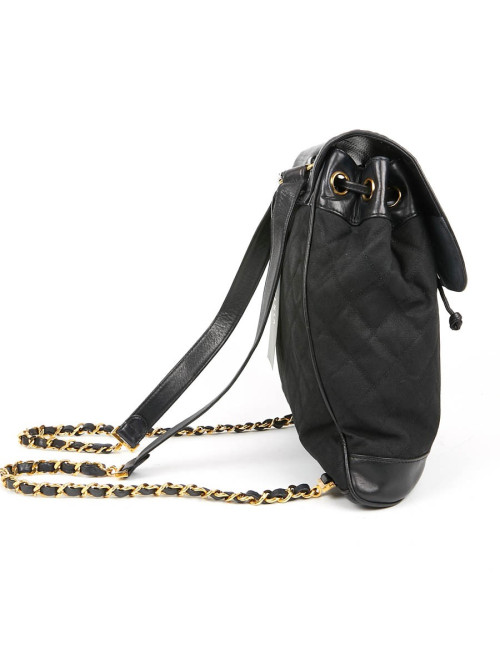 Sac a dos vintage CHANEL en toile et cuir bleu marine