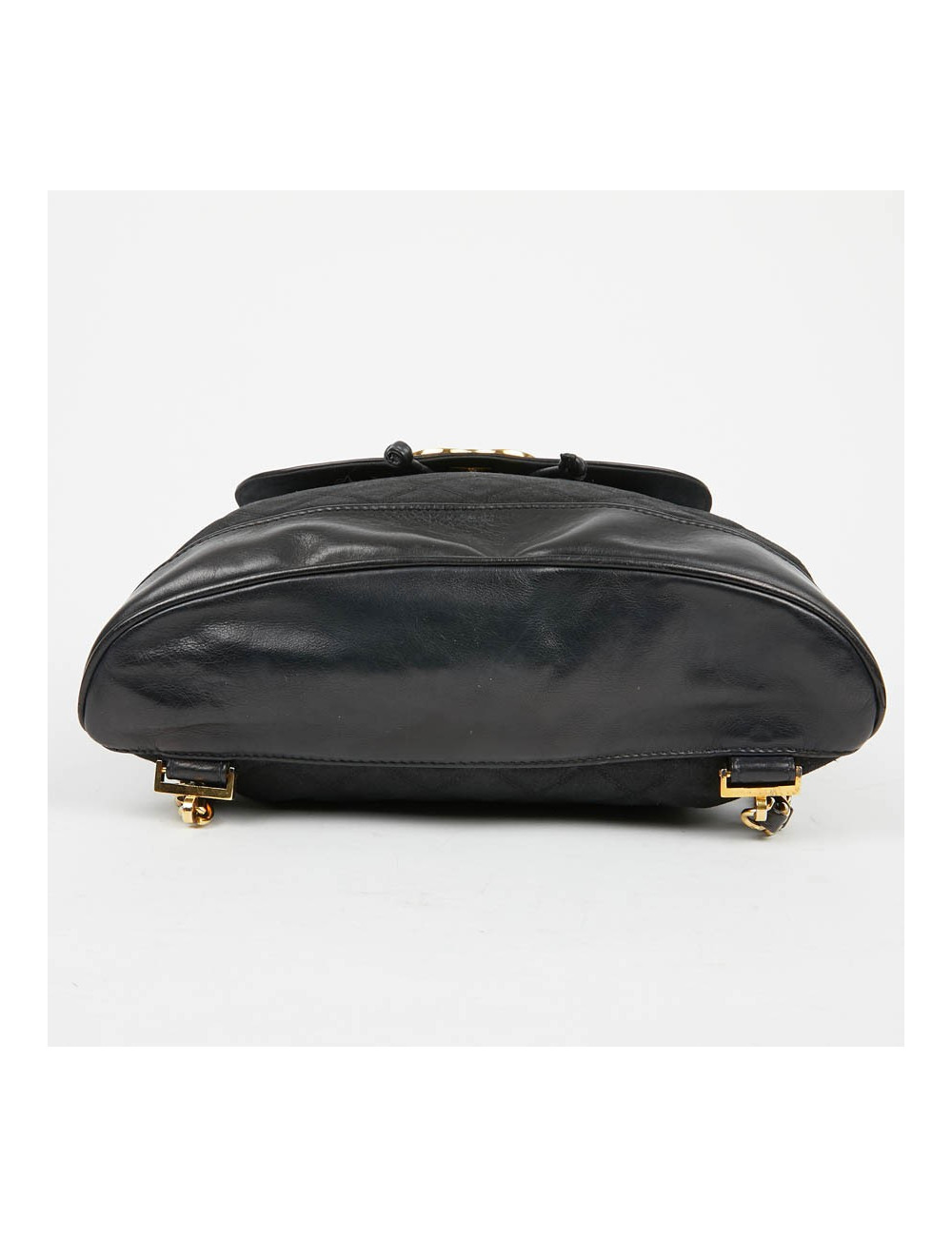 Sac a dos vintage CHANEL en toile et cuir bleu marine