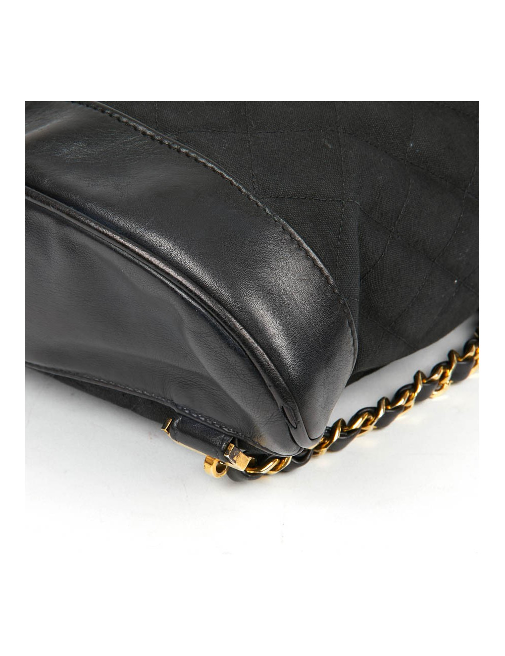 Sac a dos vintage CHANEL en toile et cuir bleu marine