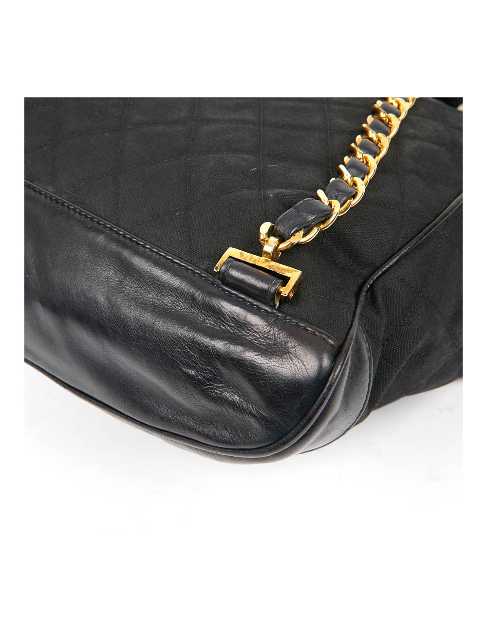 Sac a dos vintage CHANEL en toile et cuir bleu marine