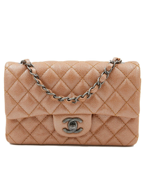 CHANEL Mini Timeless Bag in Beige Caviar Leather