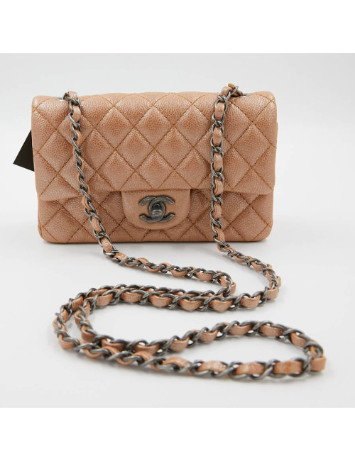 CHANEL Mini Timeless Bag in Beige Caviar Leather