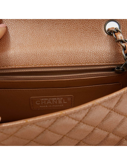 CHANEL Mini Timeless Bag in Beige Caviar Leather