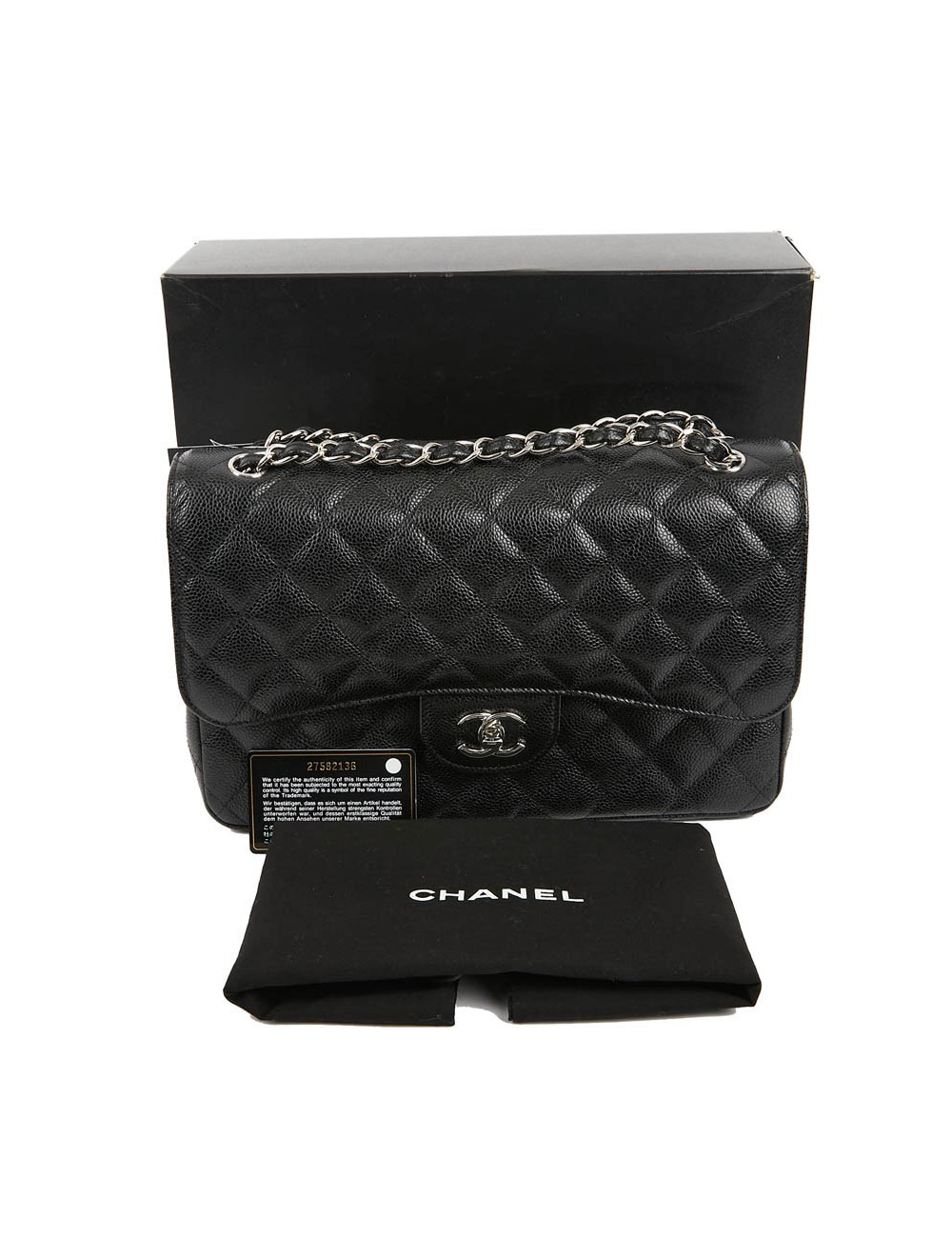 Sac Jumbo CHANEL en cuir grainé noir