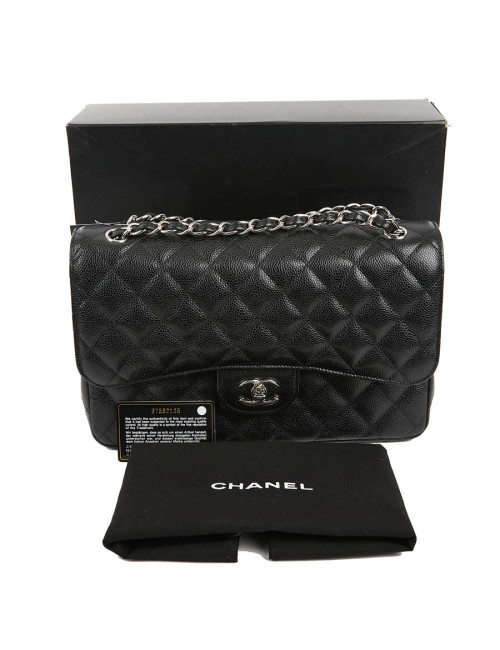 Sac Jumbo CHANEL en cuir grainé noir
