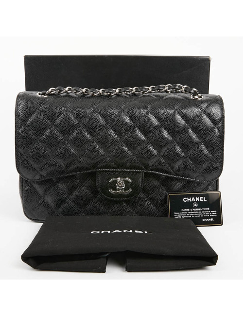Sac Jumbo CHANEL en cuir grainé noir