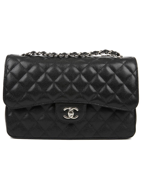 Sac Jumbo CHANEL en cuir grainé noir