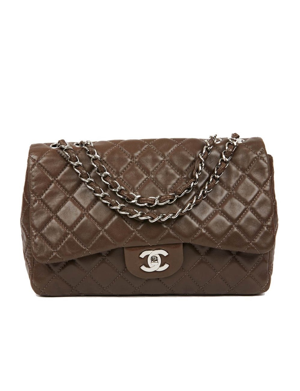 Grand sac CHANEL en cuir d'agneau lisse marron