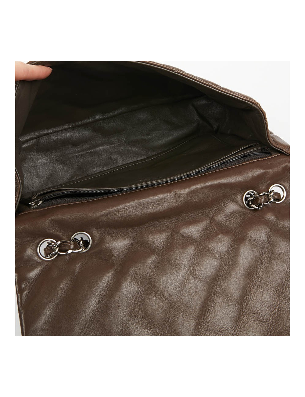 Grand sac CHANEL en cuir d'agneau lisse marron