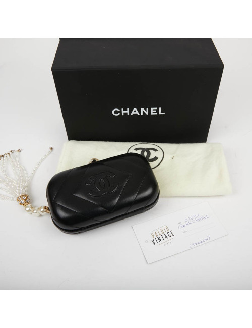 Clutch CHANEL Vintage cuir et perles nacrées