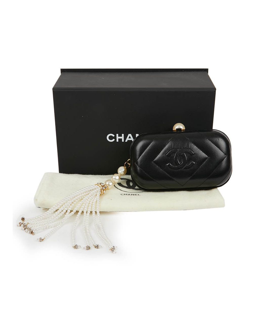 Clutch CHANEL Vintage cuir et perles nacrées