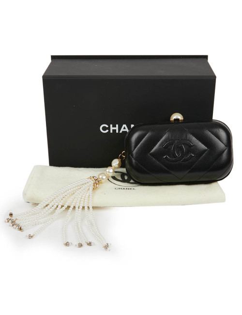 Clutch CHANEL Vintage cuir et perles nacrées