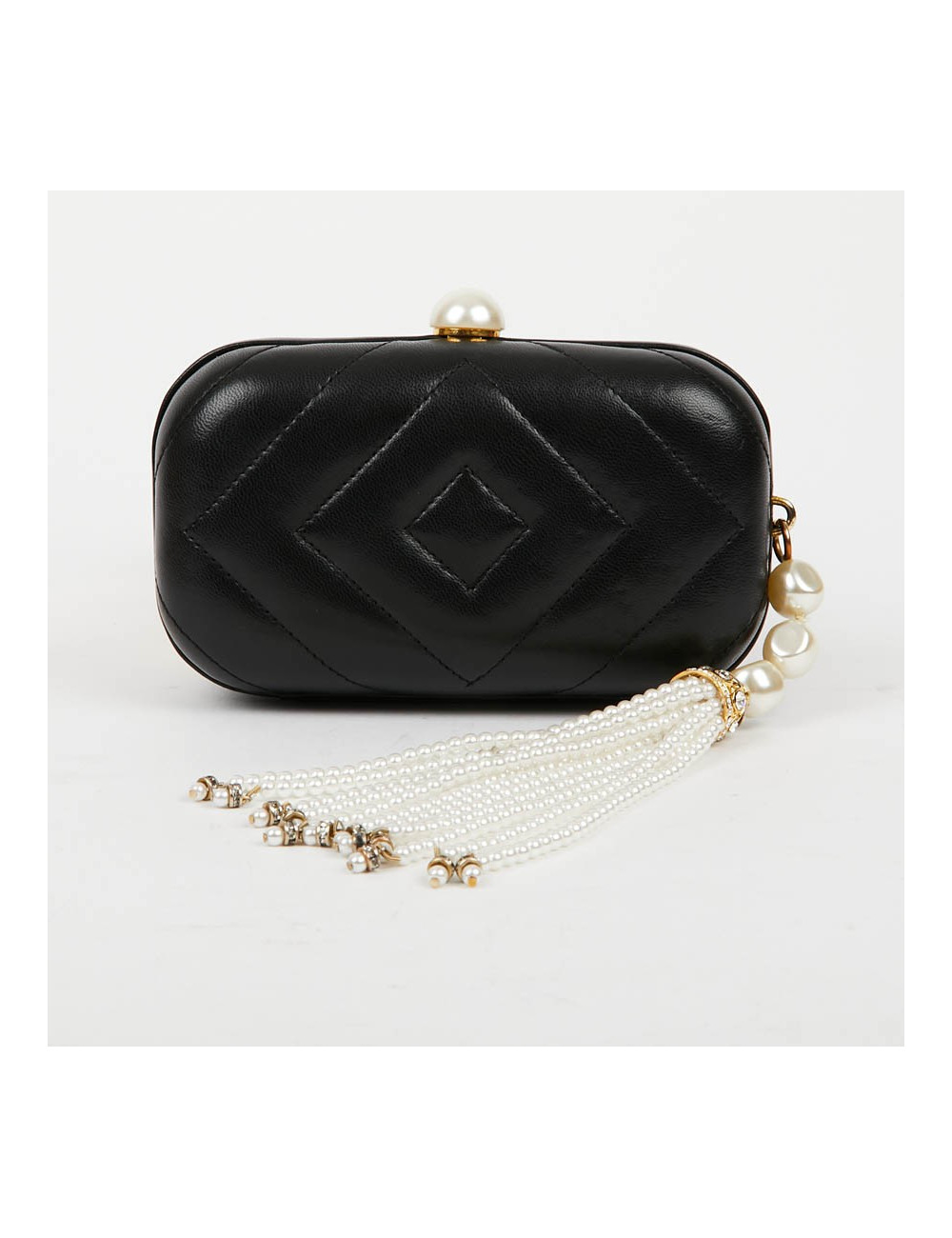 Clutch CHANEL Vintage cuir et perles nacrées