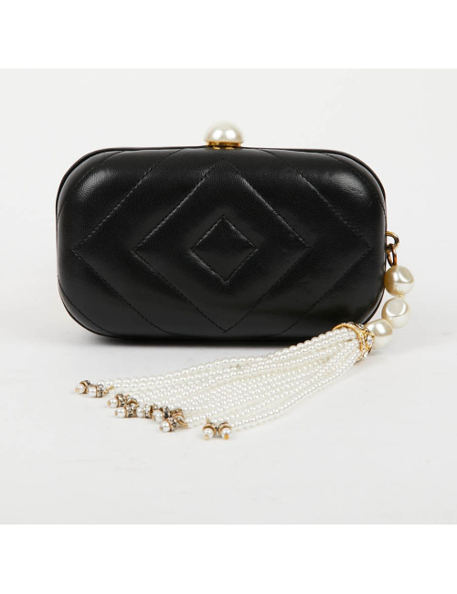 Clutch CHANEL Vintage cuir et perles nacrées