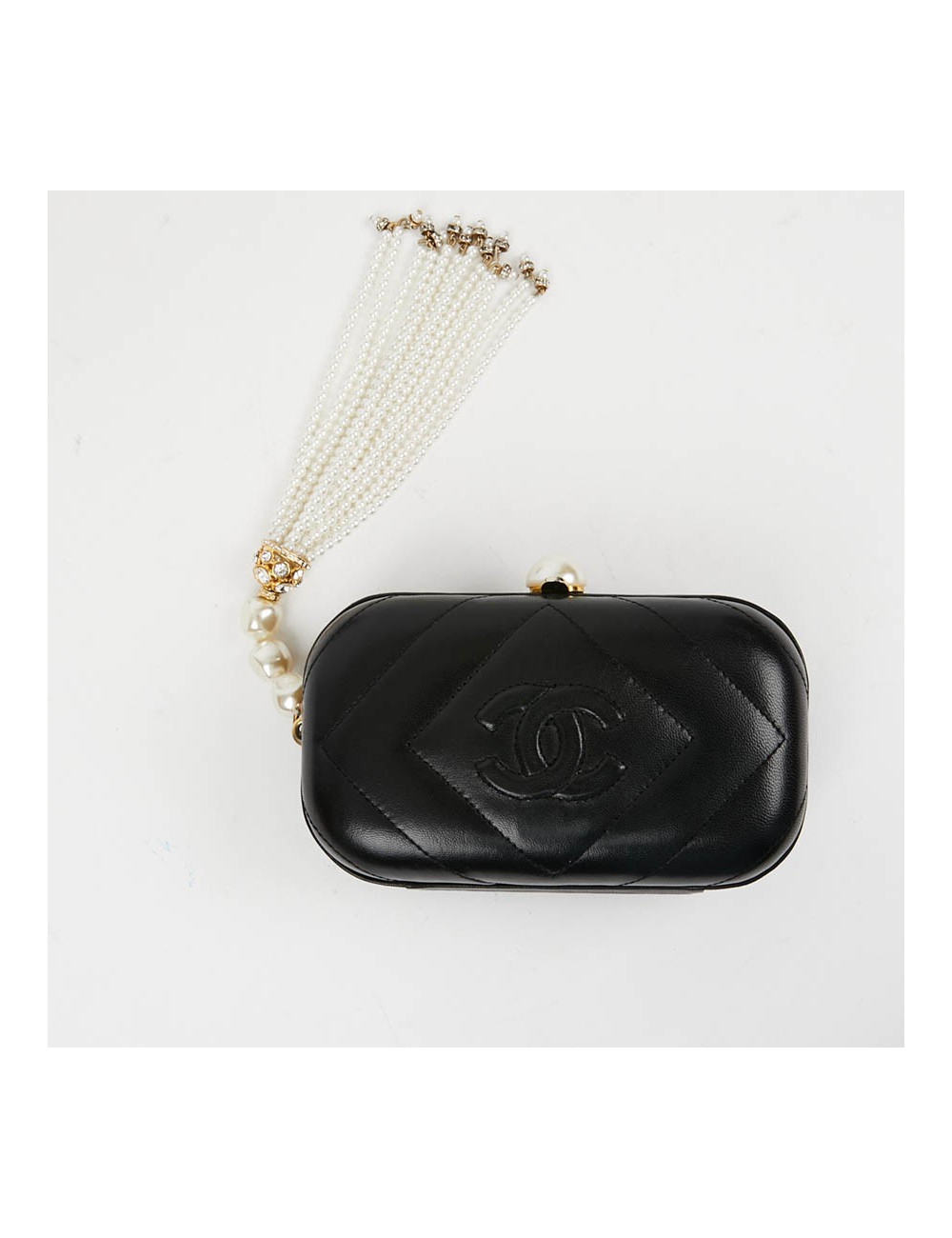 Clutch CHANEL Vintage cuir et perles nacrées