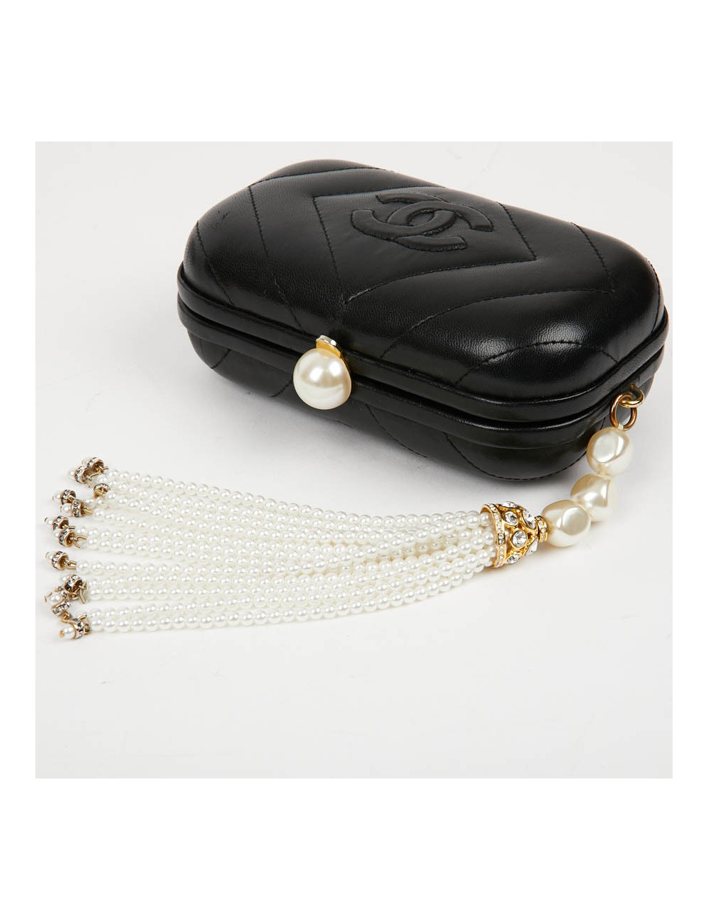 Clutch CHANEL Vintage cuir et perles nacrées
