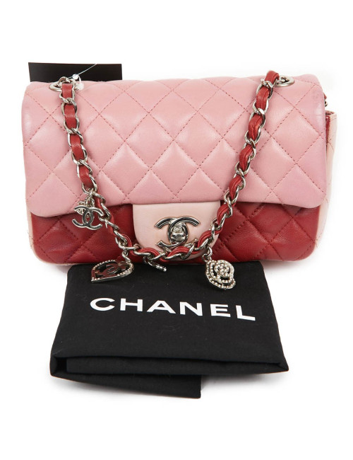Mini CHANEL Timeless Bag in Tricolor Pink and Red Lambskin Leather