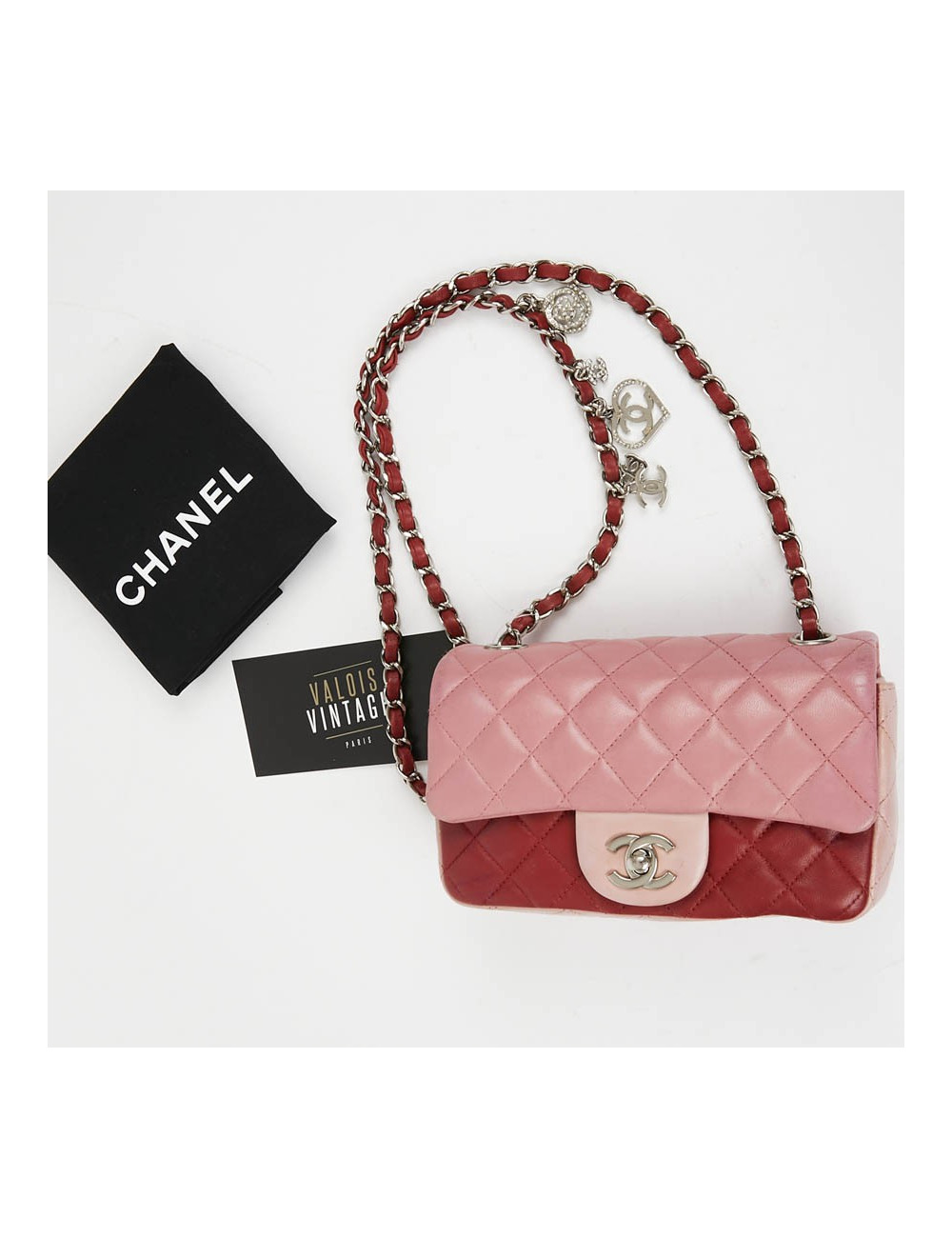 Mini CHANEL Timeless Bag in Tricolor Pink and Red Lambskin Leather