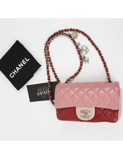 Mini CHANEL Timeless Bag in Tricolor Pink and Red Lambskin Leather