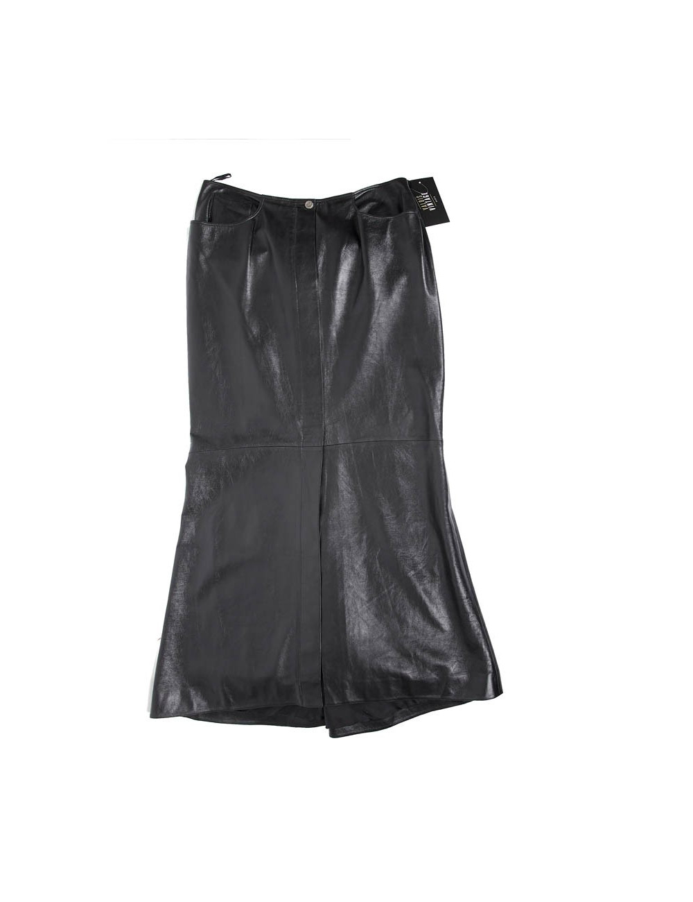 Jupe longue CHANEL T 44 en cuir d'agneau noir