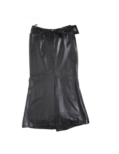 Jupe longue CHANEL T 44 en cuir d'agneau noir