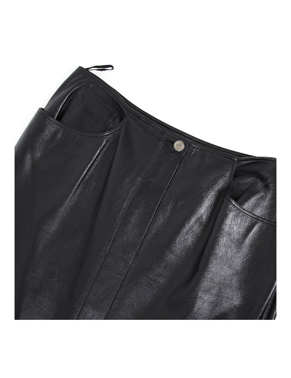 Jupe longue CHANEL T 44 en cuir d'agneau noir