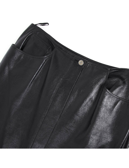 Jupe longue CHANEL T 44 en cuir d'agneau noir