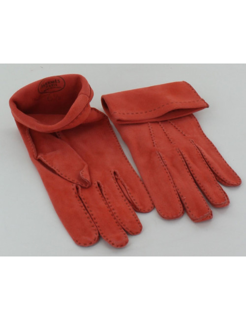 Gants HERMES en veau velours orange