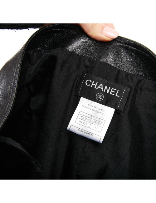 Jupe longue CHANEL T 44 en cuir d'agneau noir