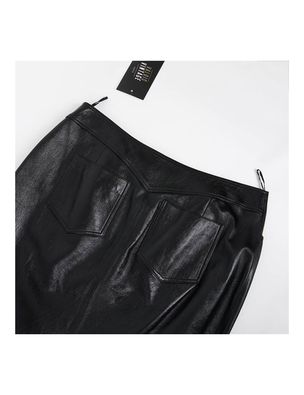 Jupe longue CHANEL T 44 en cuir d'agneau noir