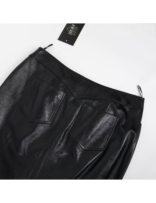 Jupe longue CHANEL T 44 en cuir d'agneau noir