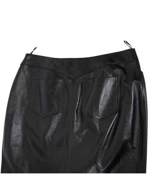 Jupe longue CHANEL T 44 en cuir d'agneau noir