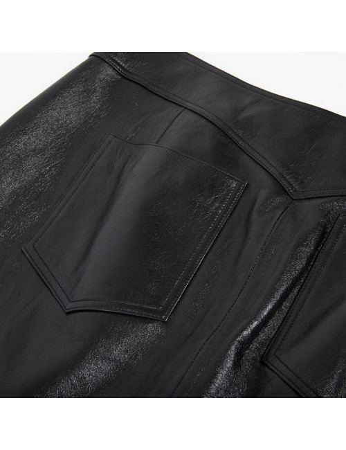 Jupe longue CHANEL T 44 en cuir d'agneau noir