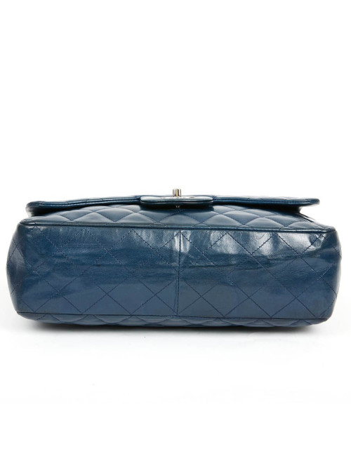 Grand sac CHANEL en cuir d'agneau bleu marine