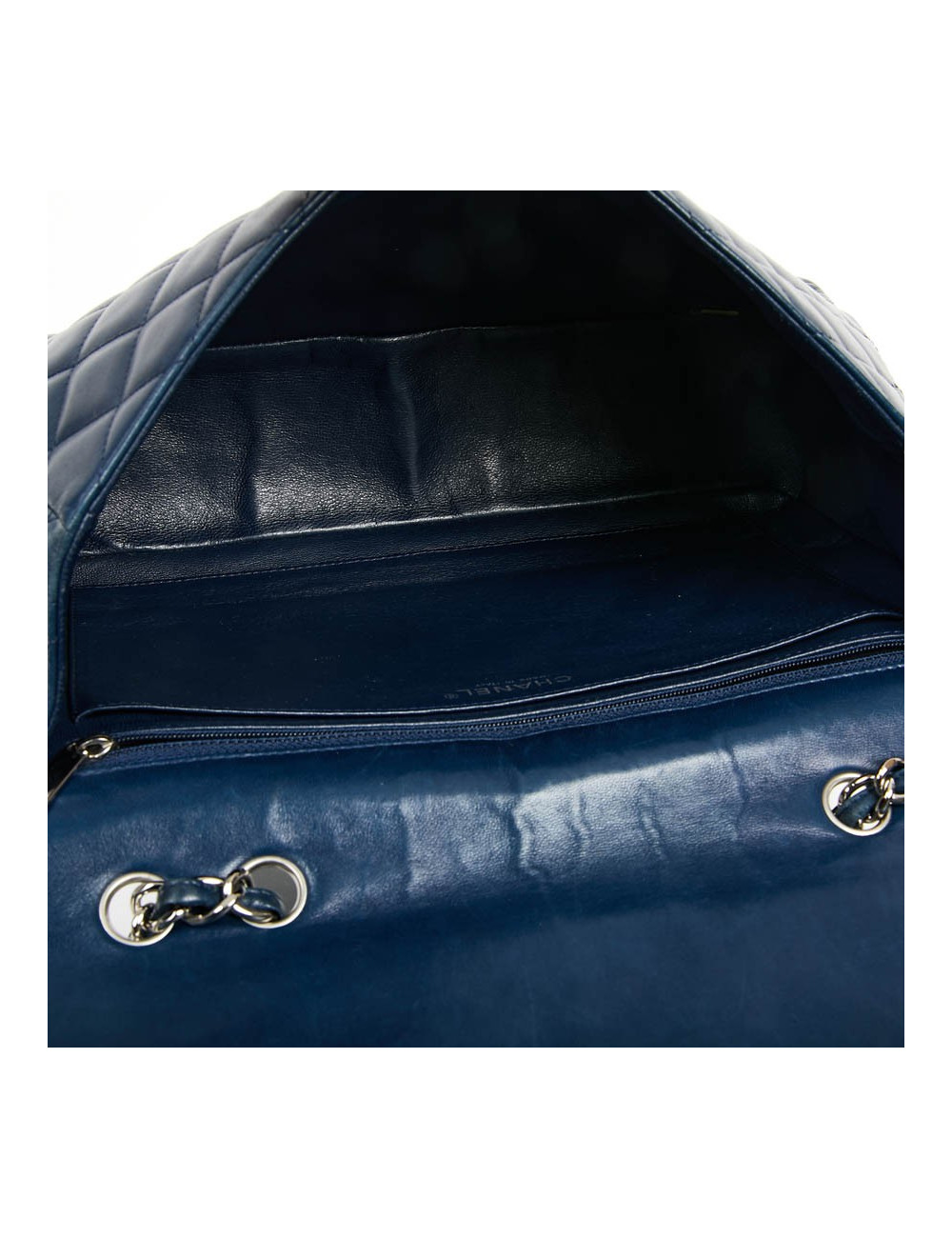 Grand sac CHANEL en cuir d'agneau bleu marine