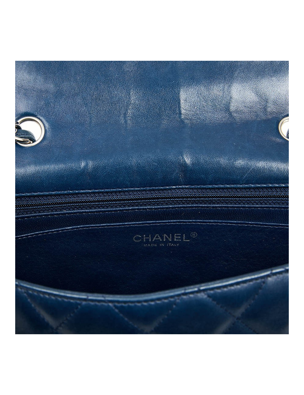 Grand sac CHANEL en cuir d'agneau bleu marine