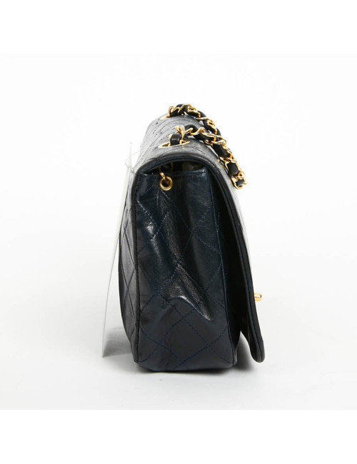 Sac CHANEL vintage bleu marine en cuir d'agneau