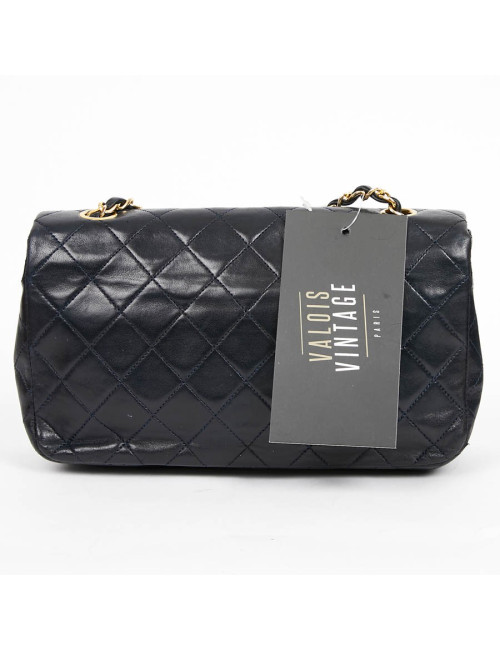 Sac CHANEL vintage bleu marine en cuir d'agneau