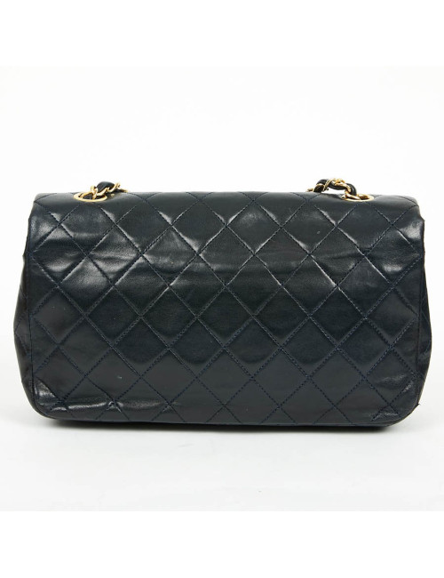 Sac CHANEL vintage bleu marine en cuir d'agneau