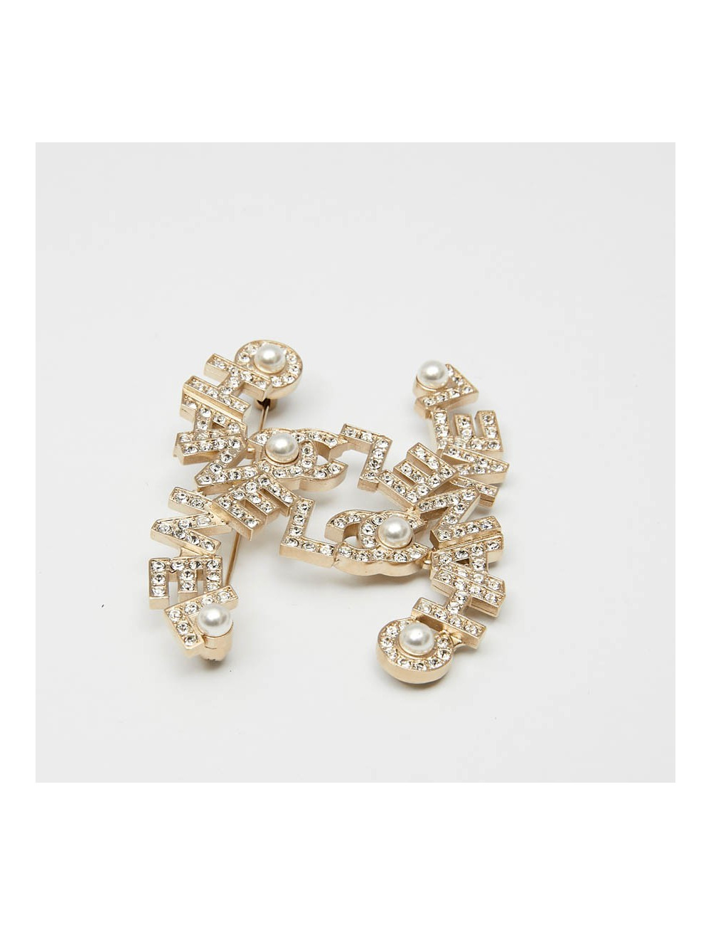 Grande Broche CHANEL strass et métal doré