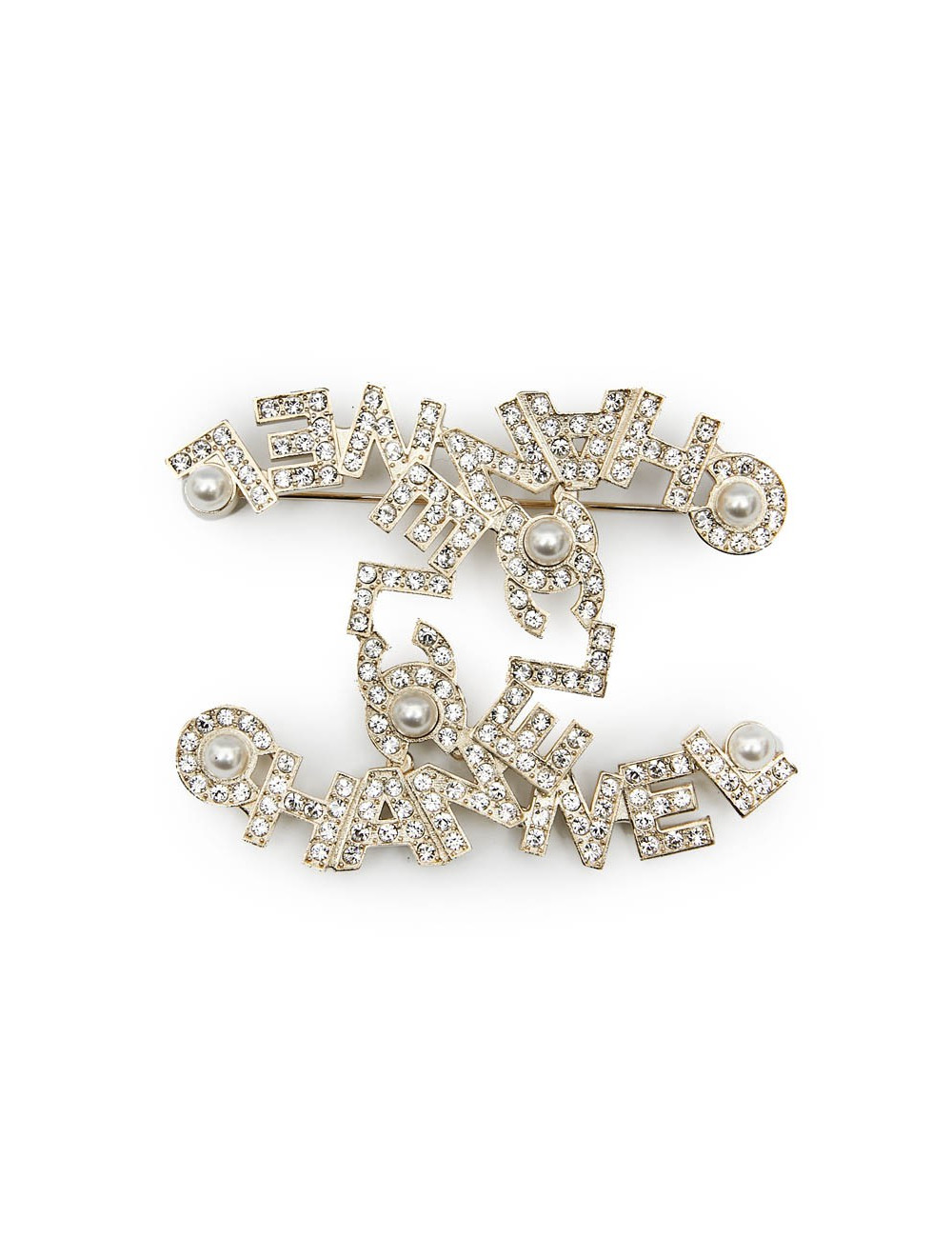 Grande Broche CHANEL strass et métal doré