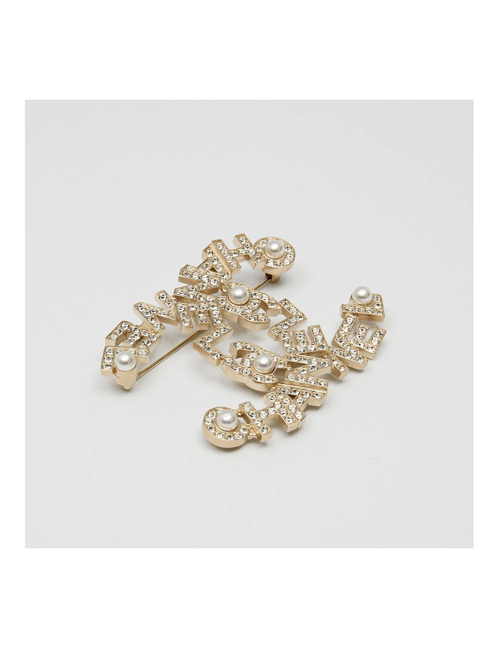 Grande Broche CHANEL strass et métal doré