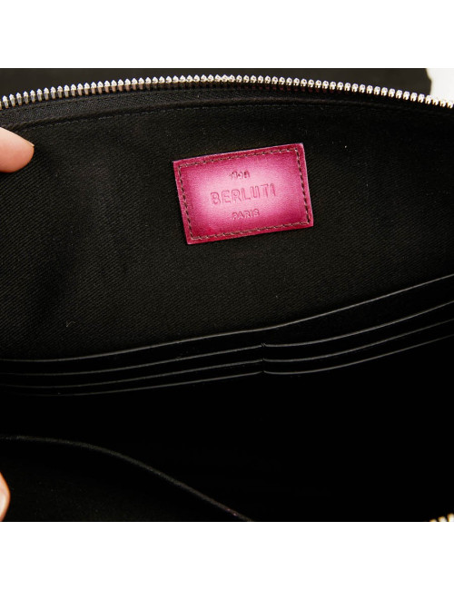 Pochette Nino BERLUTI en toile et cuir rose