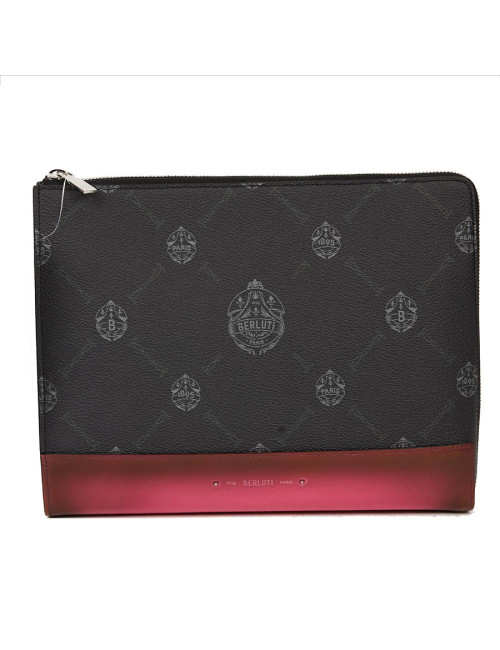 Pochette Nino BERLUTI en toile et cuir rose