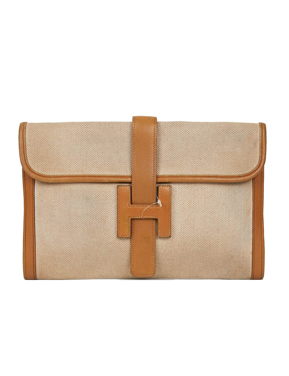 pochette Jige HERMES en toile et cuire beige