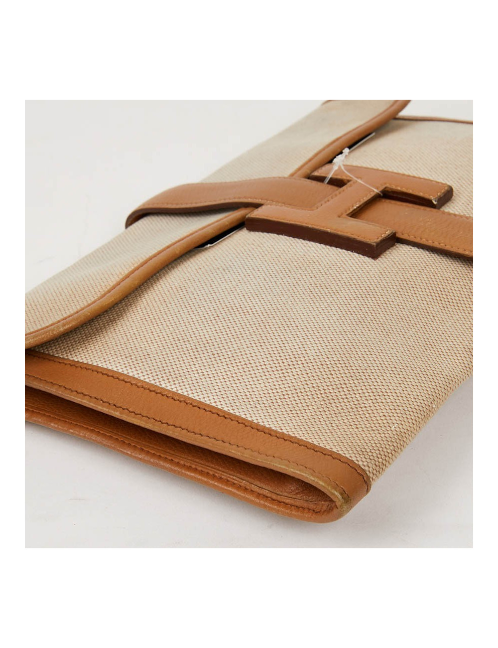 pochette Jige HERMES en toile et cuire beige